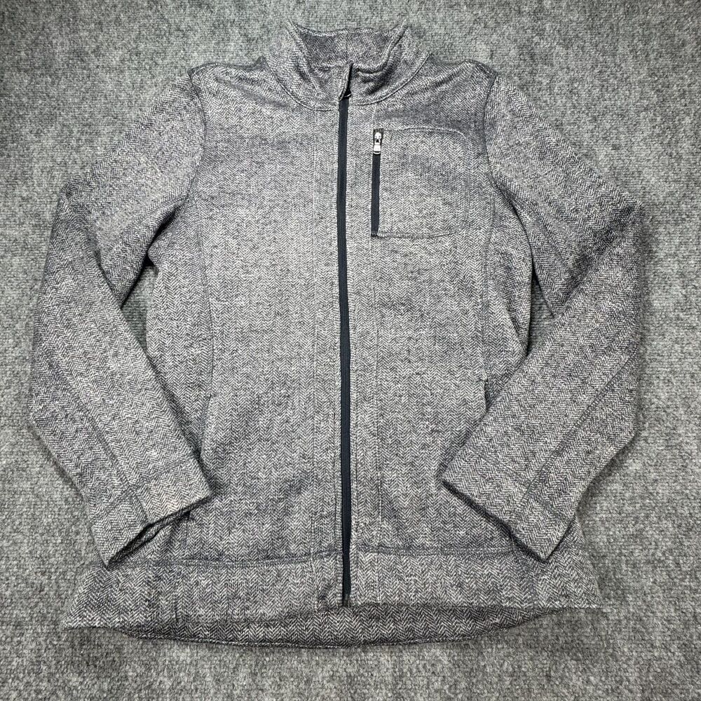 MNY Andrew Marc Women's Full Zip Knit Jacket Gray Herringbone Fleece Large